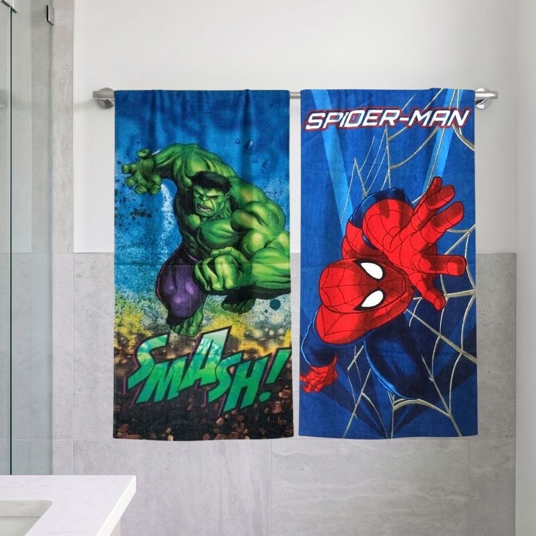 Marvel Kids Bath Towel – Hulk & Spiderman Fun & Soft Towels pack of 2 by Athom Living - Athom Living