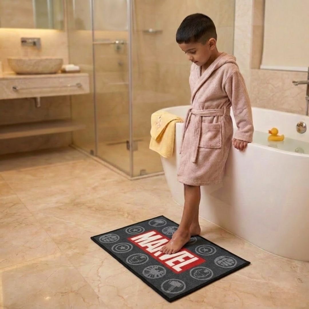 Marvel Printed Black Kids Bath Mat by Athom Living - Athom Living