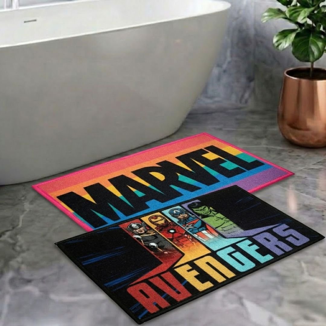 Marvel Rainbow Colour & Avengers Character Kids Bathmat Combo - Pack of 2 by Athom Living - Athom Living