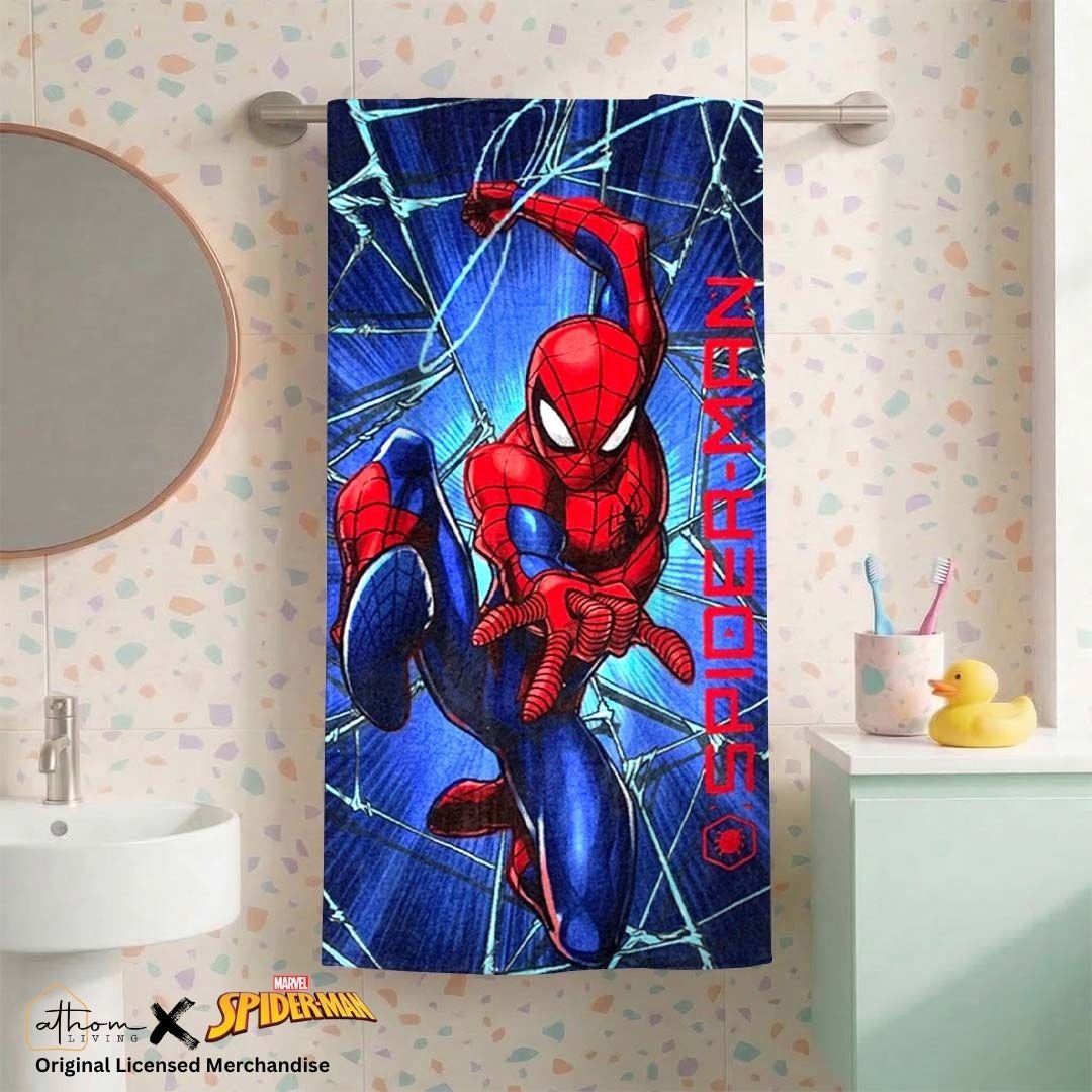 Marvel Red & Blue Spiderman Kids Cotton Bath Towel by Athom Living - Athom Living
