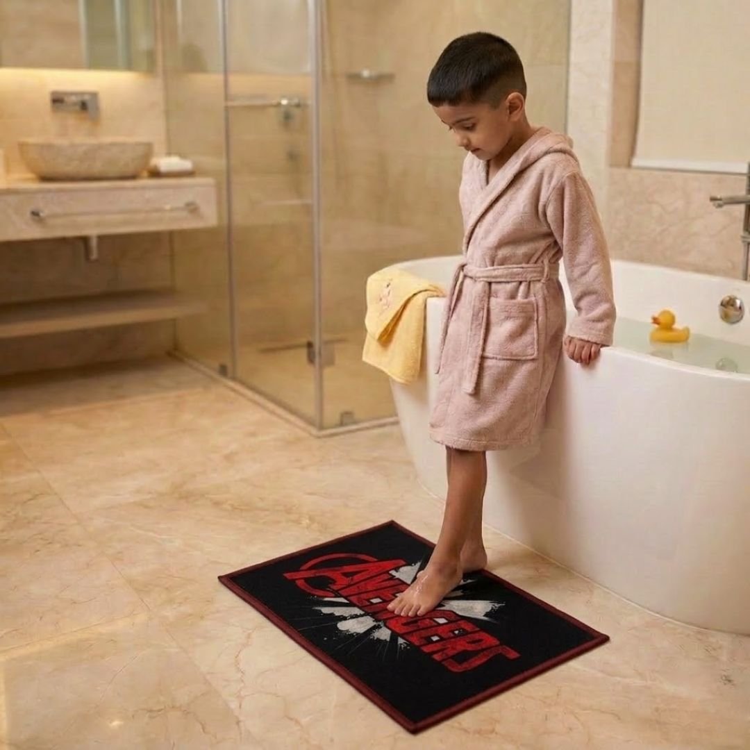Marvel Red "Heroic Energy in Red" Anti - Slip Kids Bathmat by Athom Living - Athom Living
