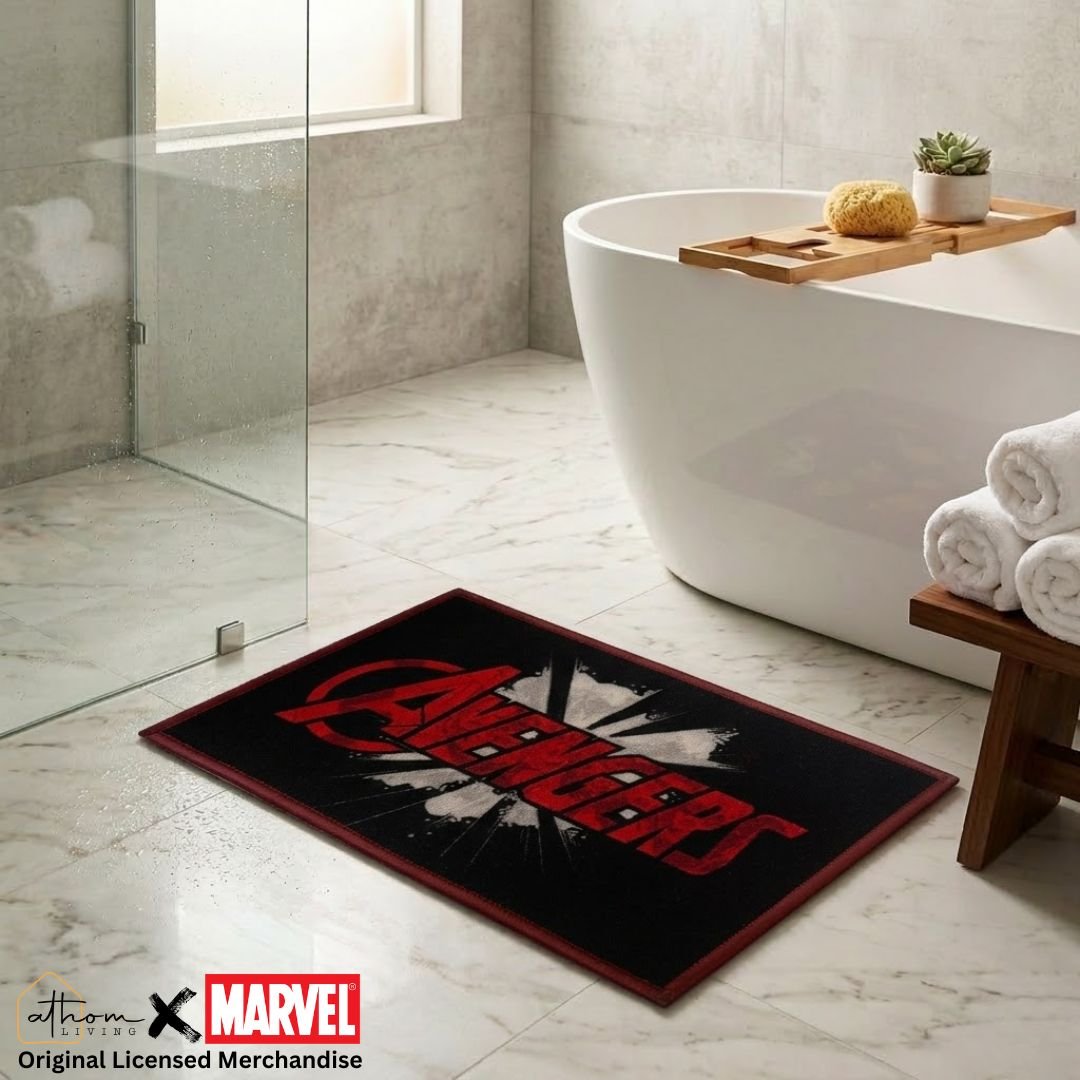 Marvel Red "Heroic Energy in Red" Anti - Slip Kids Bathmat by Athom Living - Athom Living