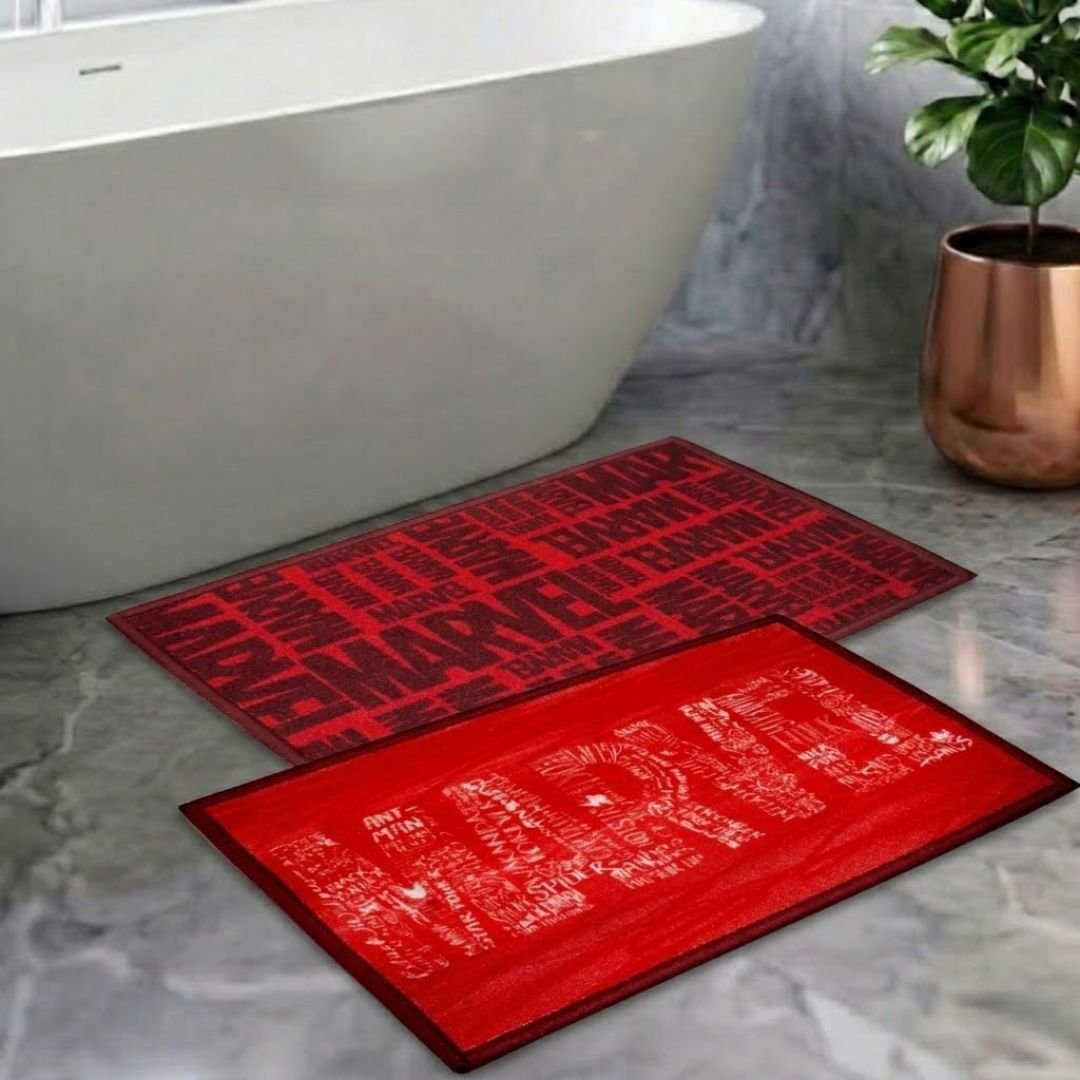 Marvel Red Kids Premium Nylon Bathmat Combo - Pack of 2 by Athom Living - Athom Living