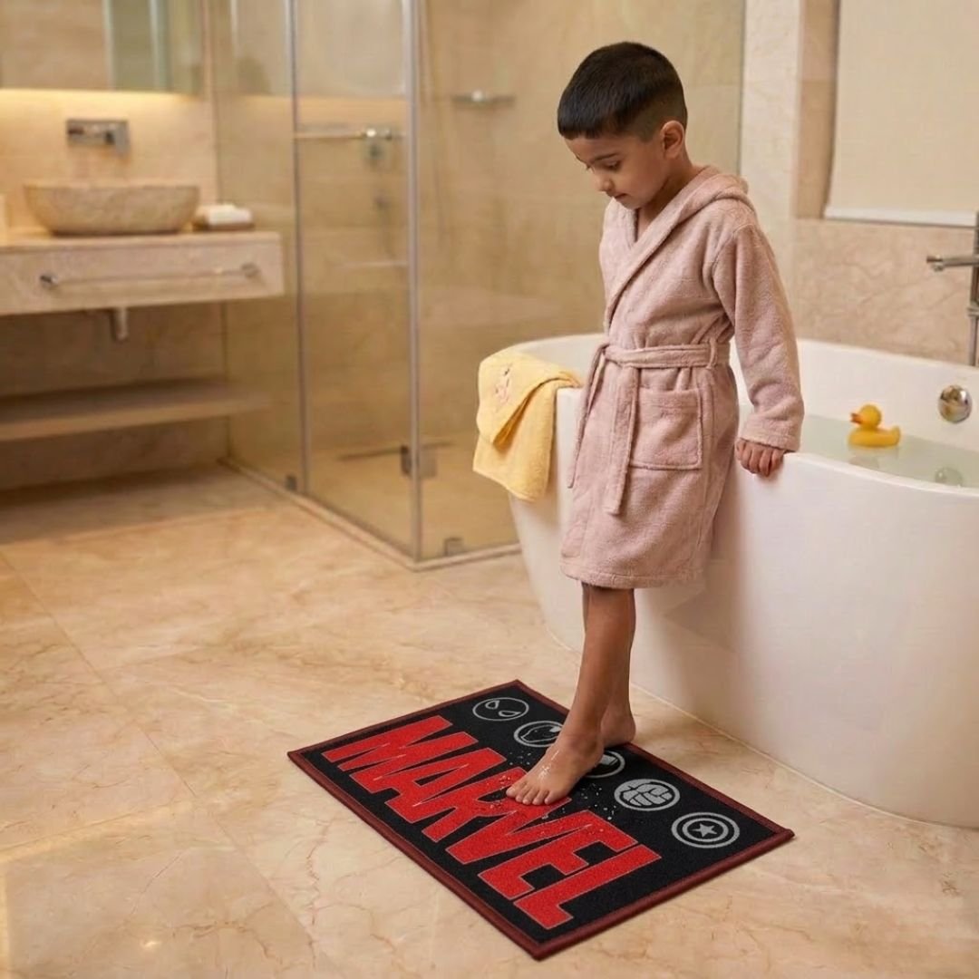 Marvel Red "Legendary Weapons" Anti - Slip Kids Bathmat by Athom Living - Athom Living