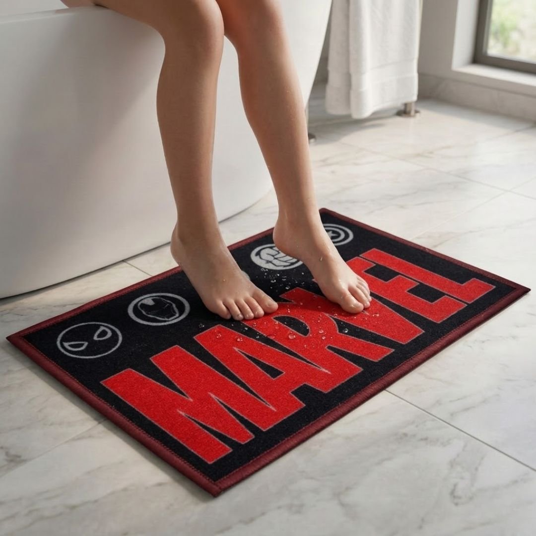 Marvel Red "Legendary Weapons" Anti - Slip Kids Bathmat by Athom Living - Athom Living