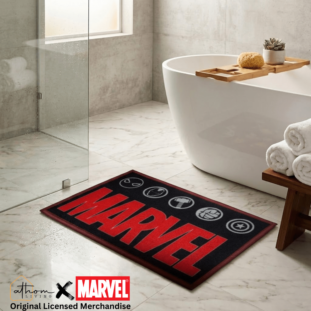 Marvel Red "Legendary Weapons" Anti - Slip Kids Bathmat by Athom Living - Athom Living