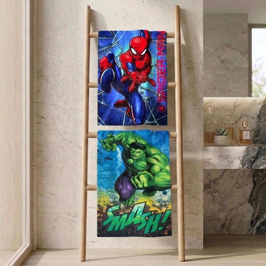 Marvel "Spider-Man & The-Hulk Smash!" Kids Bath Towel Combo-Pack of 2 by Athom Living - Athom Living