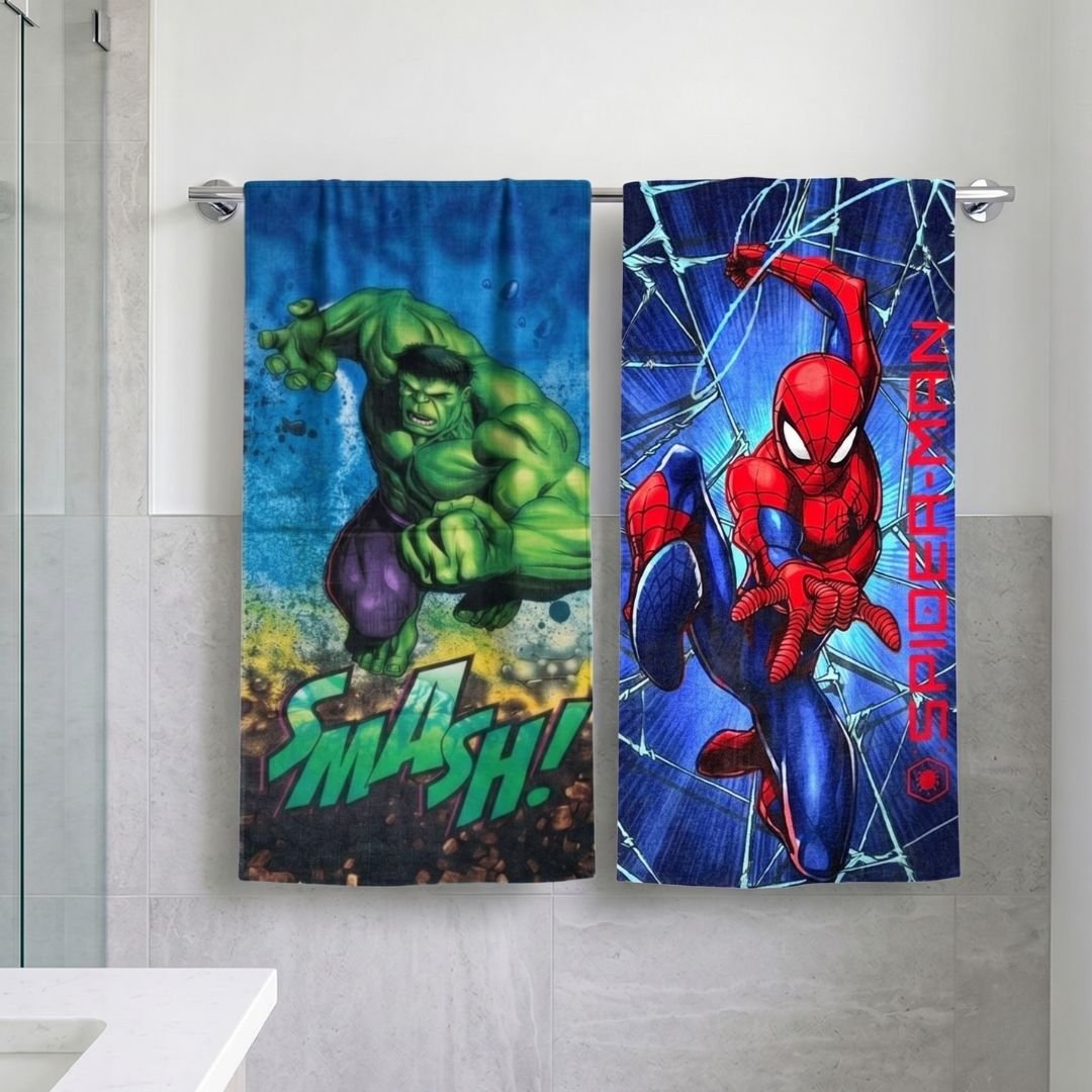 Marvel "Spider-Man & The-Hulk Smash!" Kids Bath Towel Combo-Pack of 2 by Athom Living - Athom Living