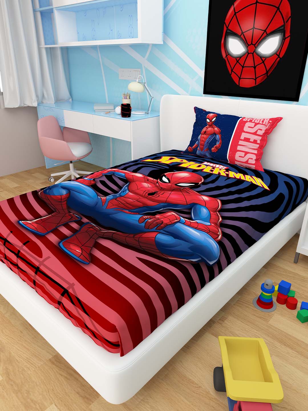 Marvel Spiderman Athom Living Kids Cotton Multicoloured Single bedsheet (147 x 223cm) - Athom Living