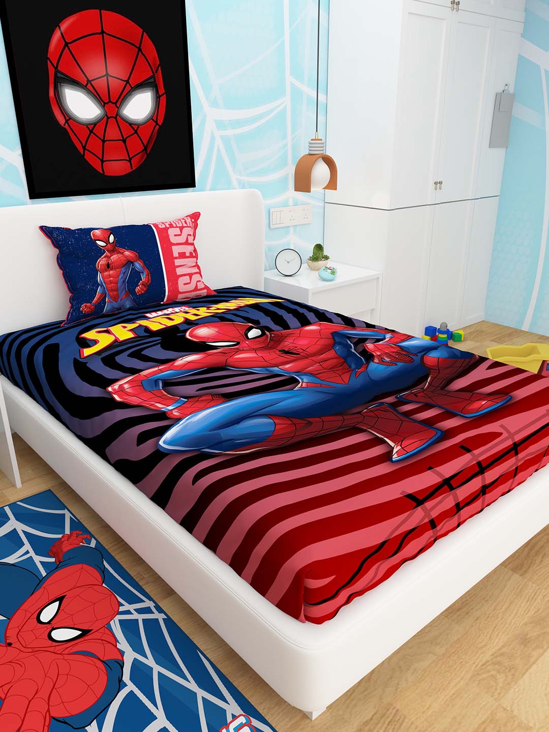 Marvel Spiderman Athom Living Kids Cotton Multicoloured Single bedsheet (147 x 223cm) - Athom Living
