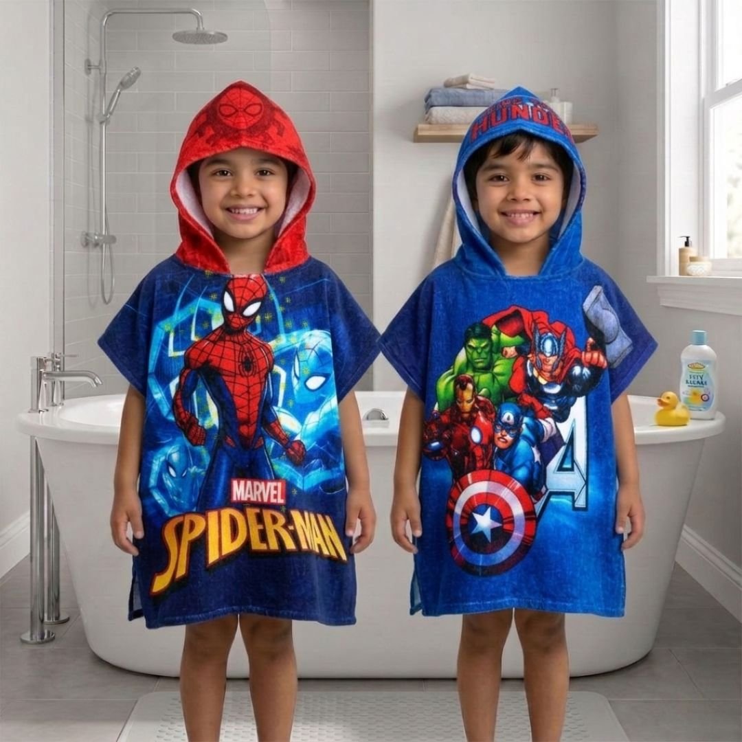Marvel Spiderman & Avenger Hooded Poncho Kids Towel Combo Pack of 2 by Athom Living - Athom Living