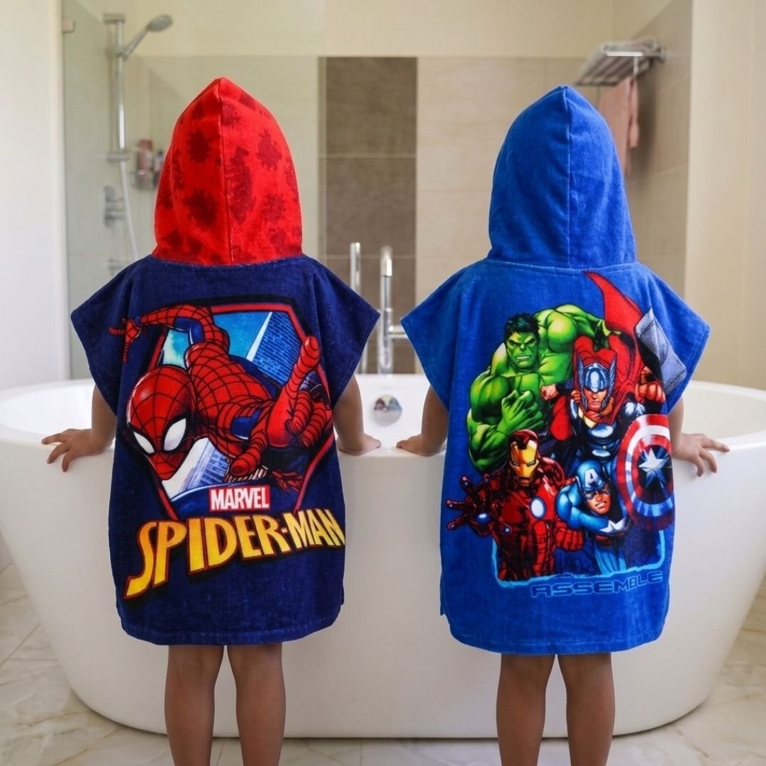 Marvel Spiderman & Avenger Hooded Poncho Kids Towel Combo Pack of 2 by Athom Living - Athom Living
