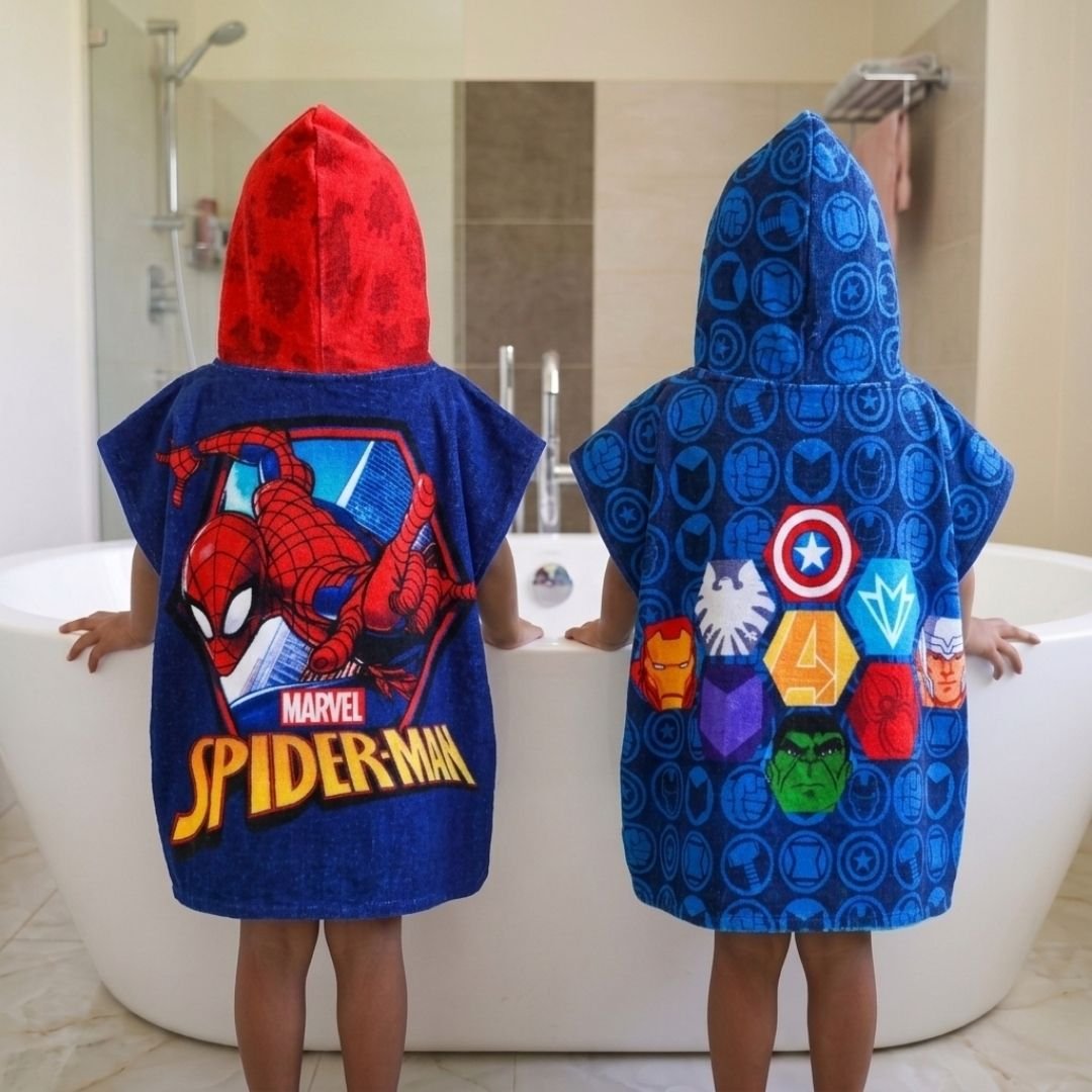 Marvel Spiderman & Avenger Hooded Poncho Kids Towels Combo Pack of 2 by Athom Living - Athom Living