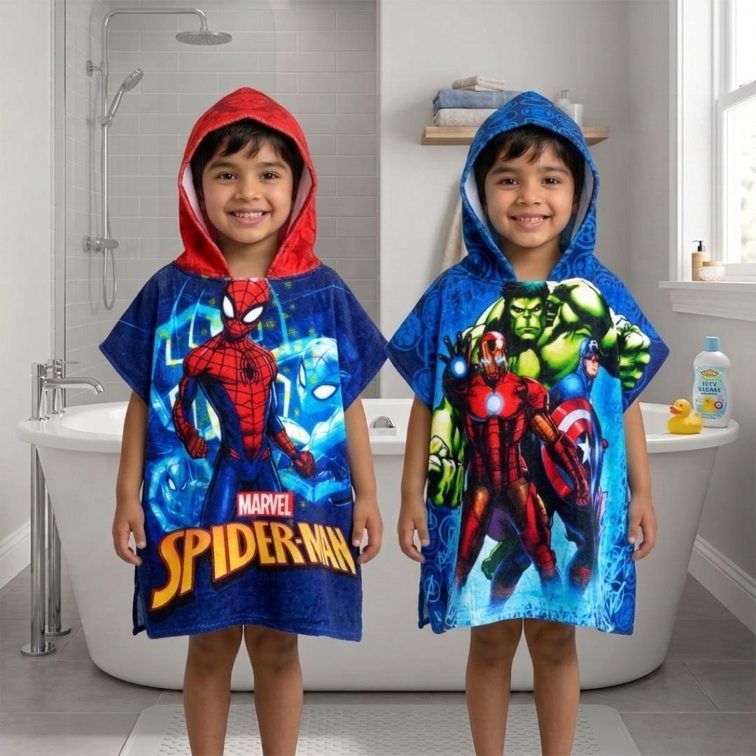 Marvel Spiderman & Avenger Hooded Poncho Kids Towels Combo Pack of 2 by Athom Living - Athom Living