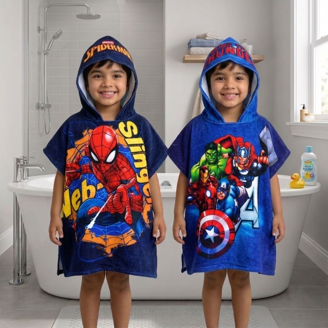 Marvel Spiderman & Avengers Hooded Poncho Kids Towels Combo Pack of 2 by Athom Living - Athom Living