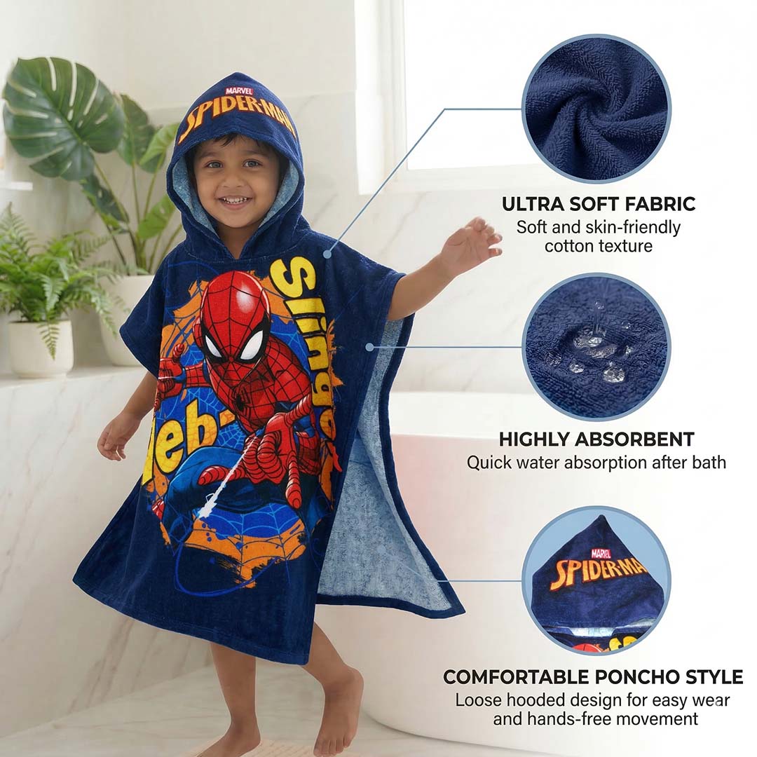 Marvel Spiderman & Avengers Hooded Poncho Kids Towels Combo Set of 2 by Athom Living - Athom Living