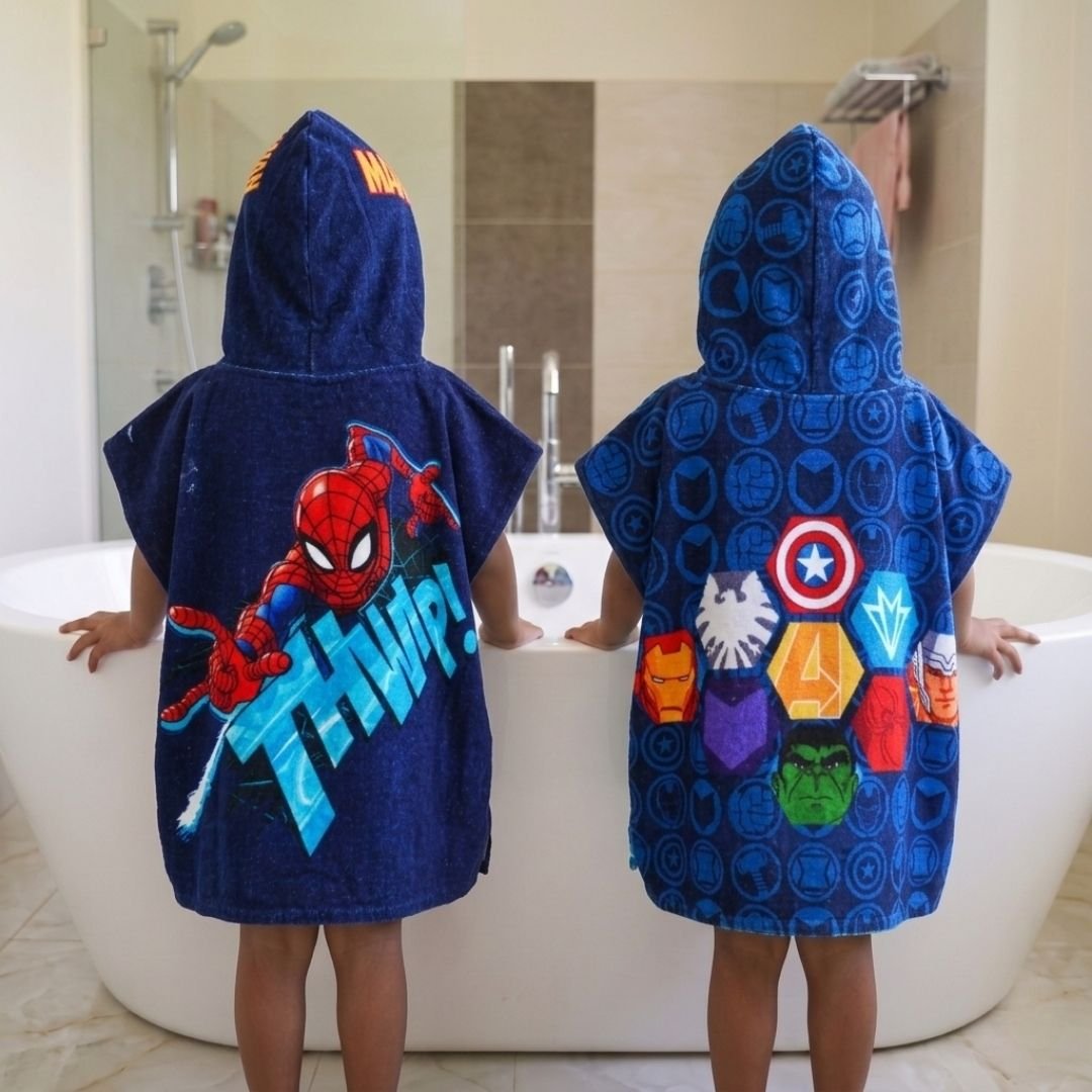 Marvel Spiderman & Avengers Hooded Poncho Kids Towels Combo Set of 2 by Athom Living - Athom Living