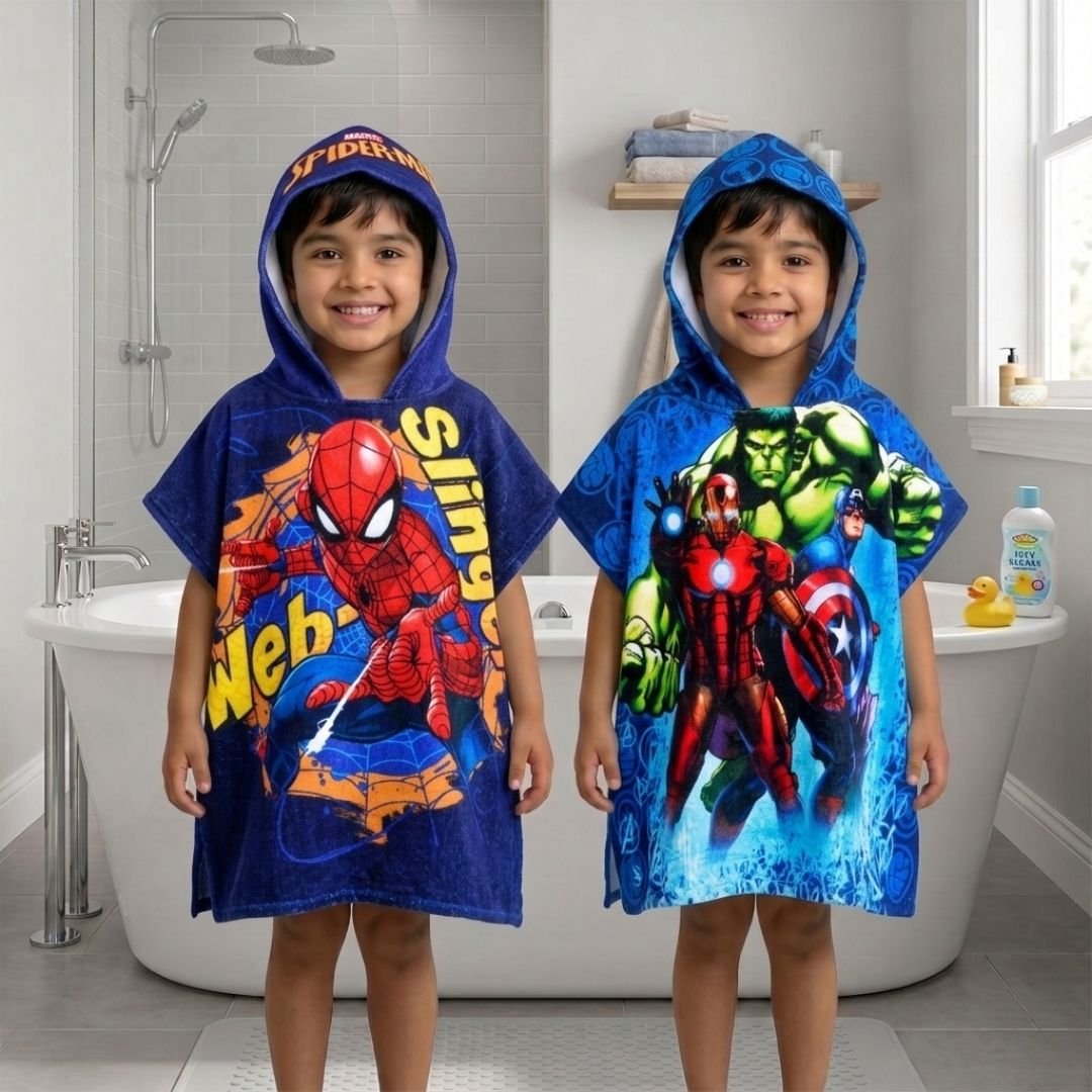 Marvel Spiderman & Avengers Hooded Poncho Kids Towels Combo Set of 2 by Athom Living - Athom Living