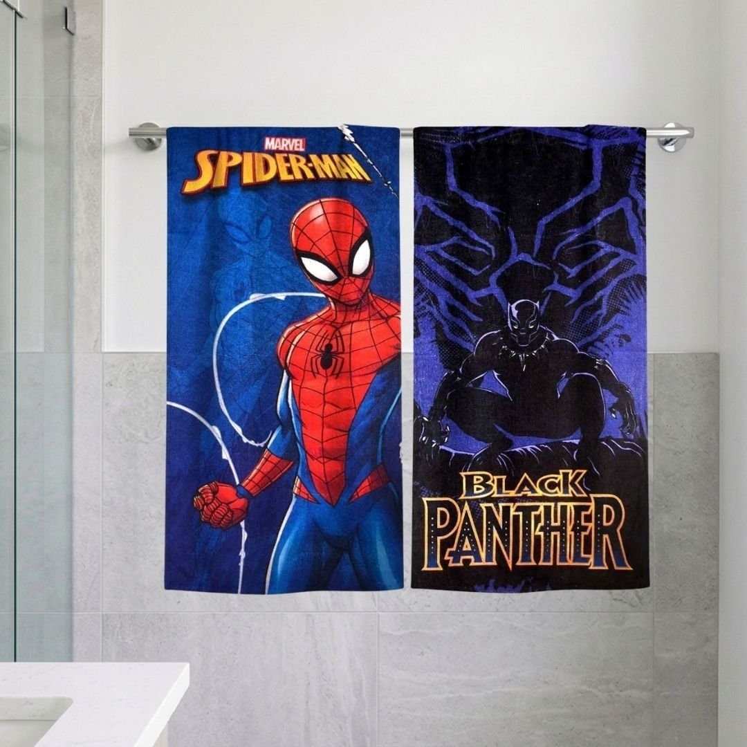 Marvel Spiderman & Black Panther Kids Bath Towel Pack of 2 by Athom Living - Athom Living