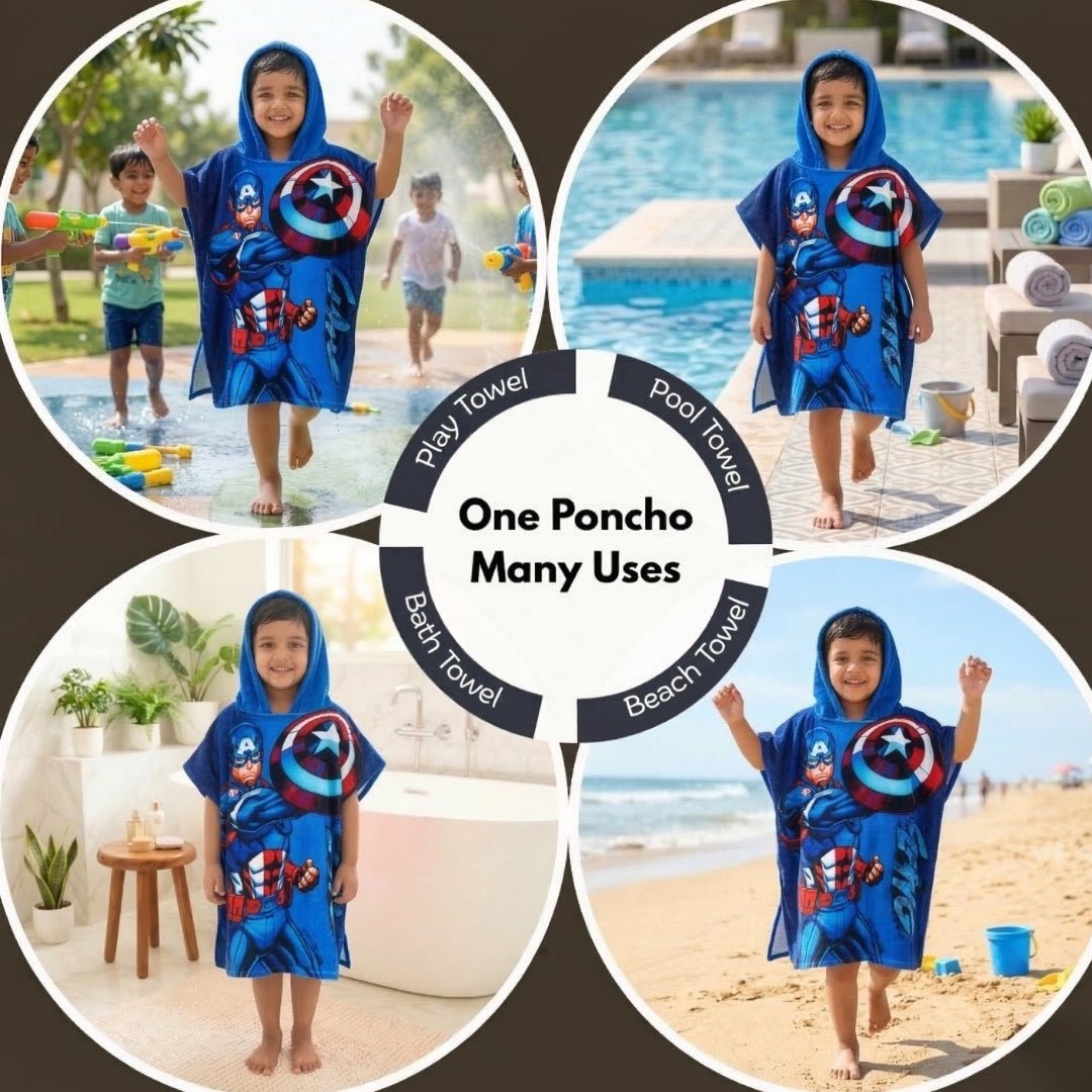 Marvel Spiderman & Captain America Hooded Poncho Kids Towels Combo Pack of 2 by Athom Living - Athom Living
