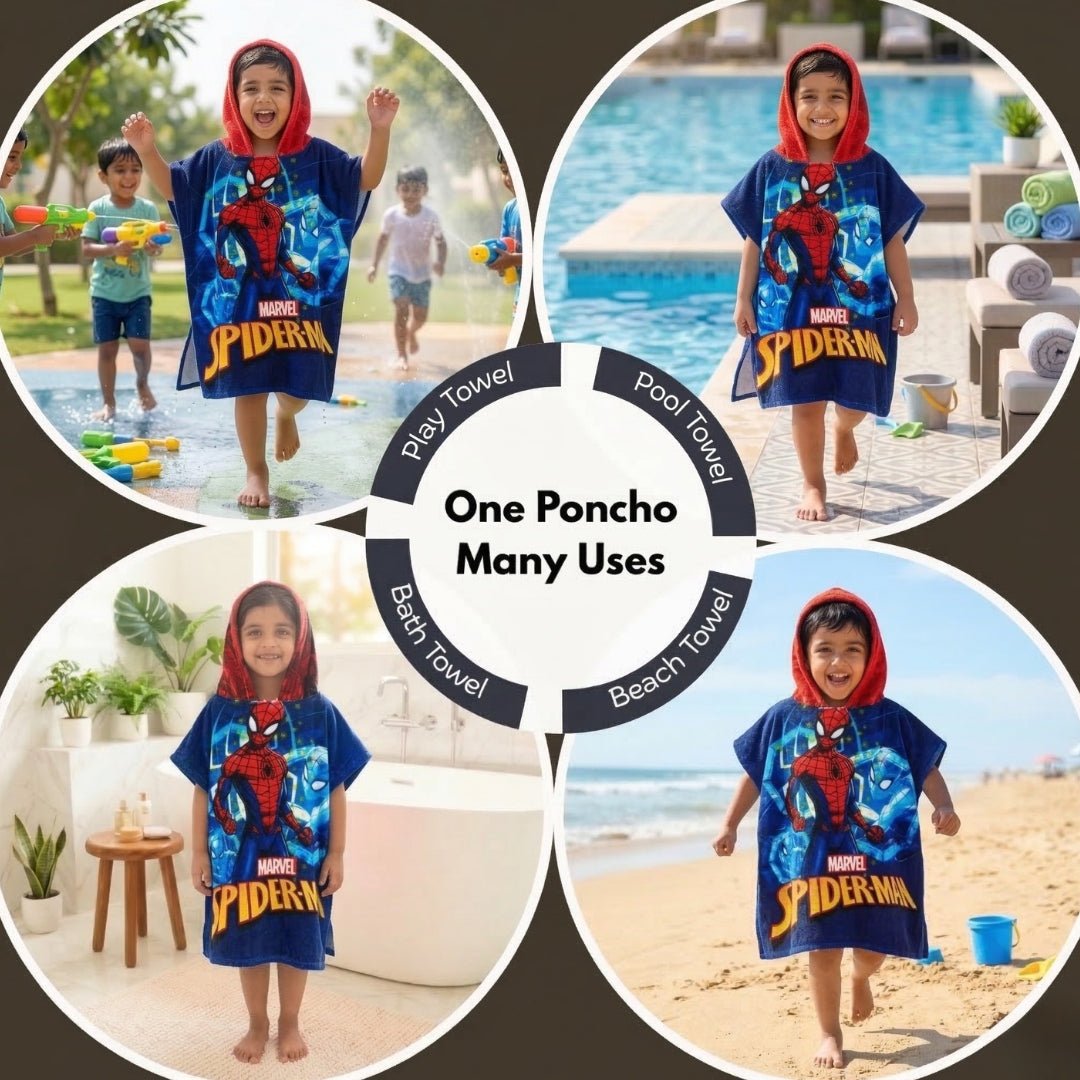 Marvel Spiderman Hooded Poncho Kids Towels Combo Set of 2 by Athom Living - Athom Living
