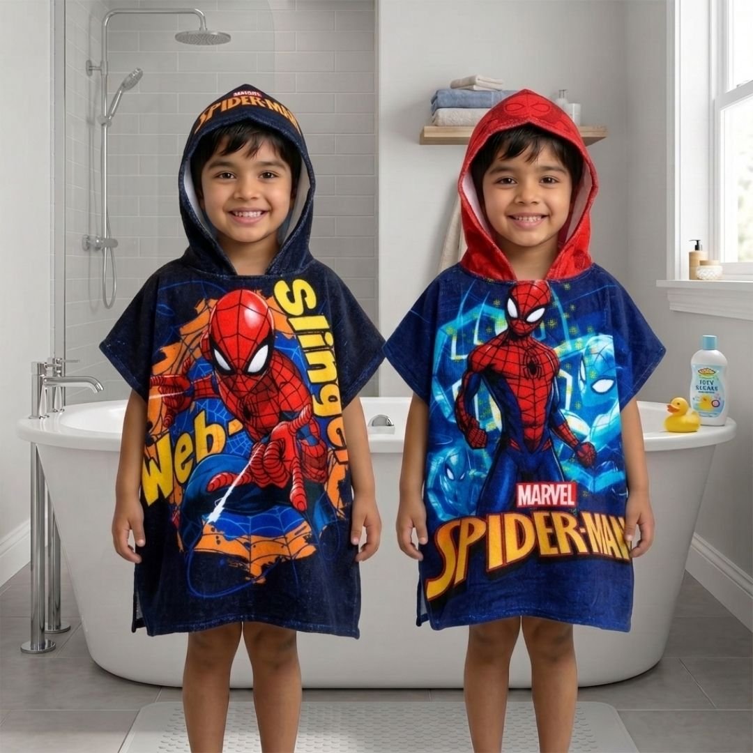 Marvel Spiderman Hooded Poncho Kids Towels Combo Set of 2 by Athom Living - Athom Living