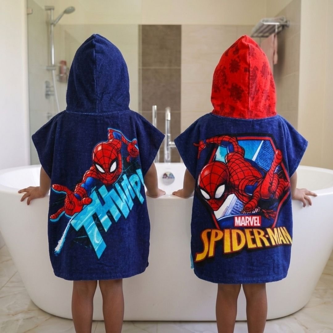 Marvel Spiderman Hooded Poncho Kids Towels Combo Set of 2 by Athom Living - Athom Living