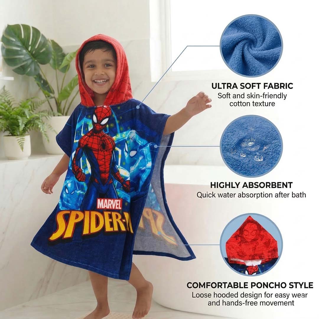Marvel Spiderman & Hulk Hooded Poncho Kids Towel Combo Pack of 2 by Athom Living - Athom Living