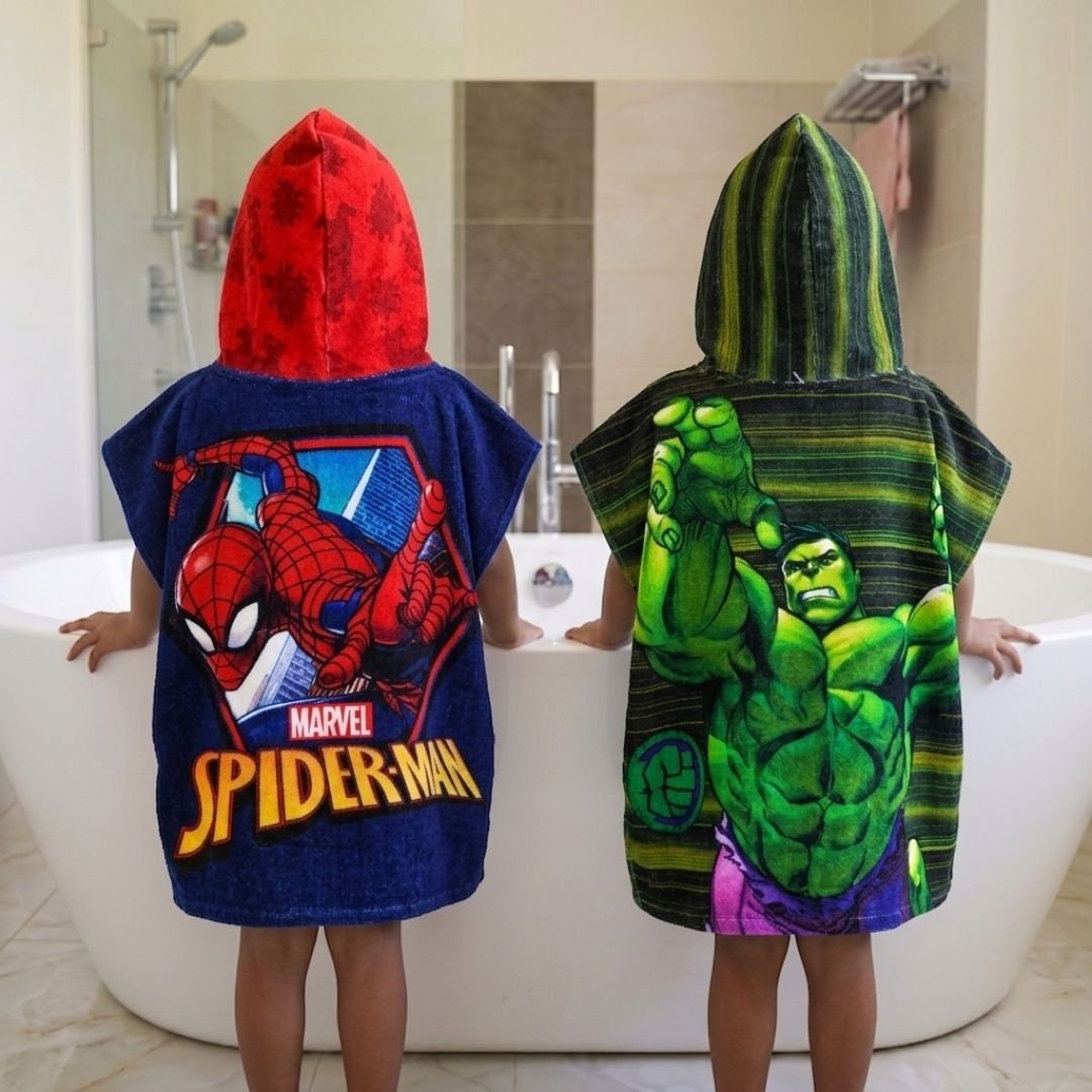 Marvel Spiderman & Hulk Hooded Poncho Kids Towel Combo Pack of 2 by Athom Living - Athom Living