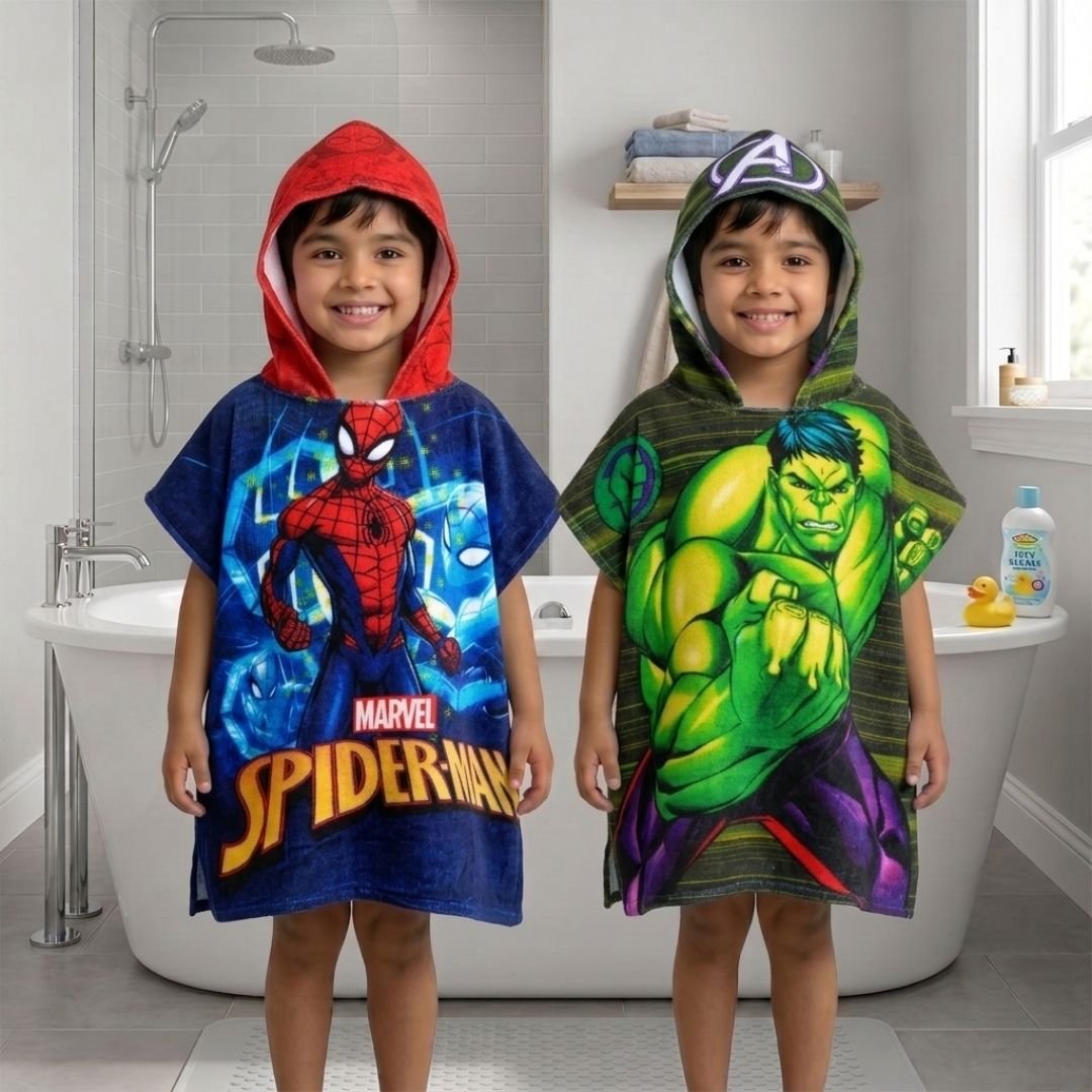 Marvel Spiderman & Hulk Hooded Poncho Kids Towel Combo Pack of 2 by Athom Living - Athom Living