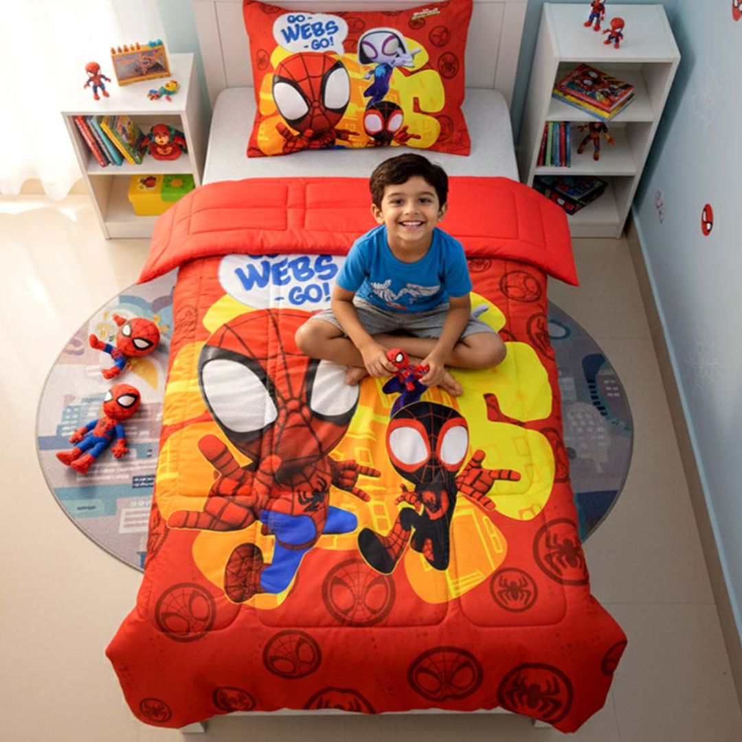 Marvel Spiderman Kids Comforter – Single – "Go Webs Go" by Athom Living - Athom Living