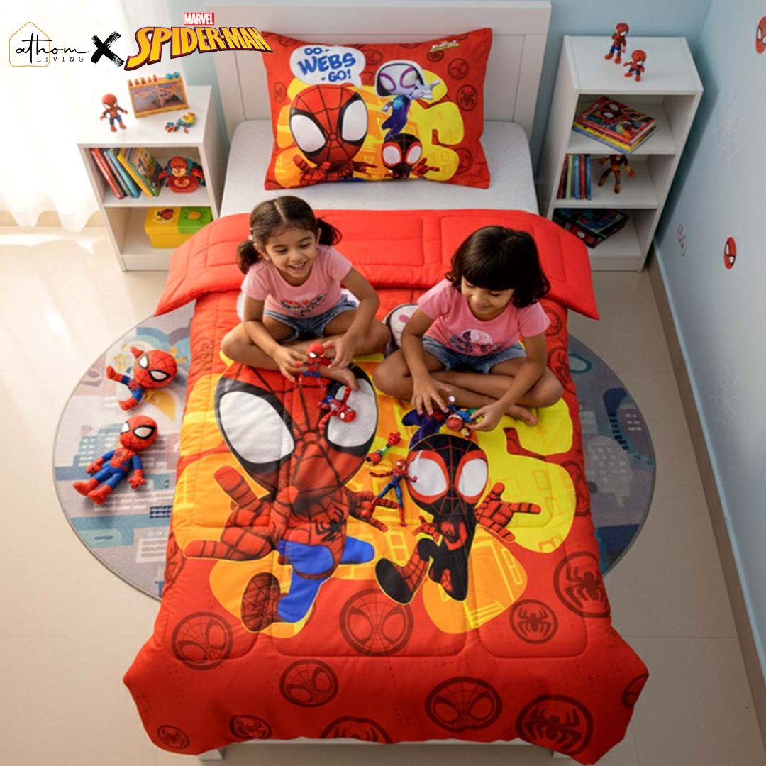Marvel Spiderman Kids Comforter – Single – "Go Webs Go" by Athom Living - Athom Living