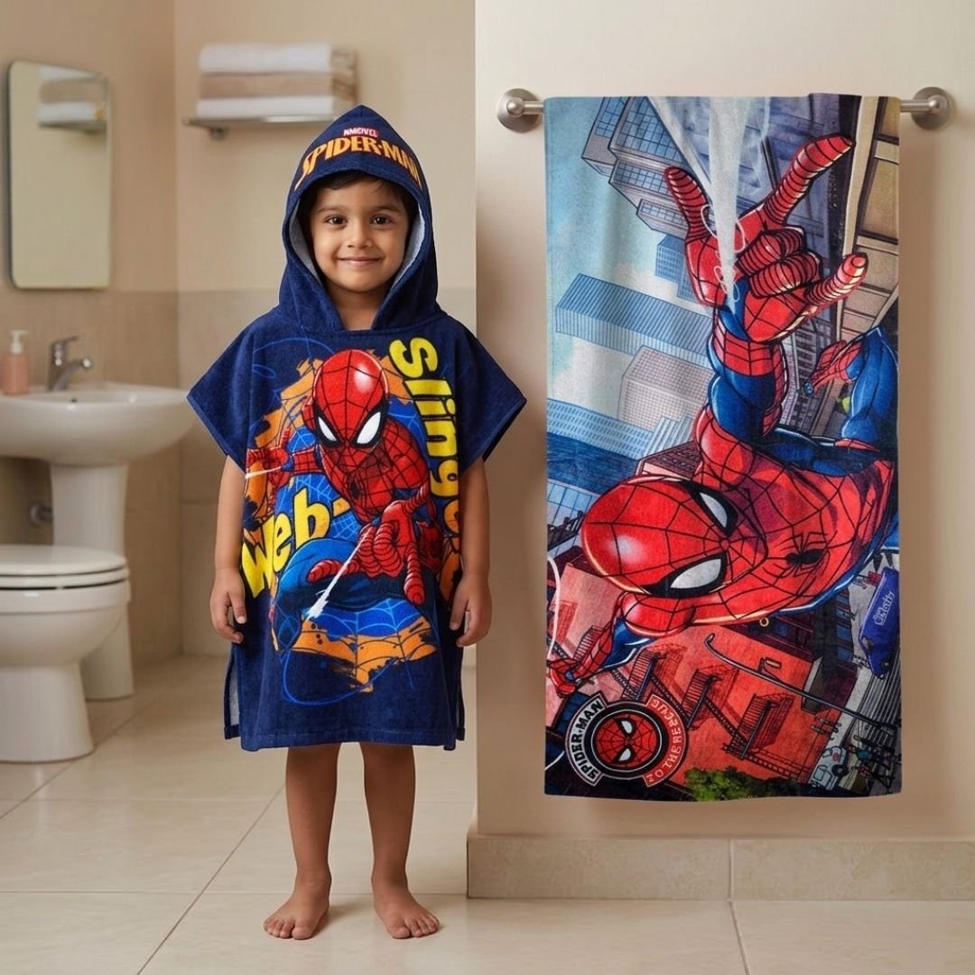 Marvel Spiderman Kids Hooded Towel and Bath Towel Combo by Athom Living - Athom Living