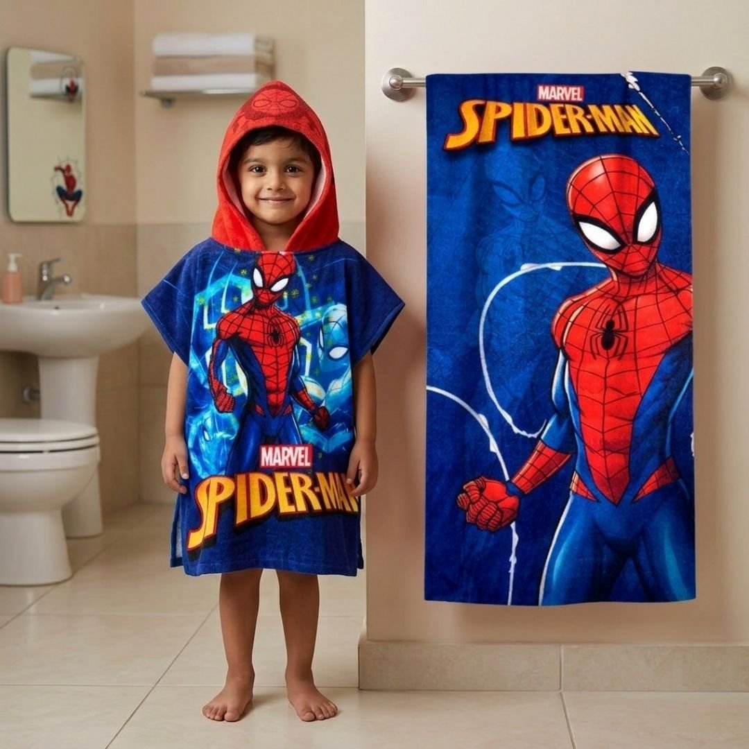 Marvel Spiderman Kids Hooded Towel and Kids Bath Towel Combo by Athom Living - Athom Living