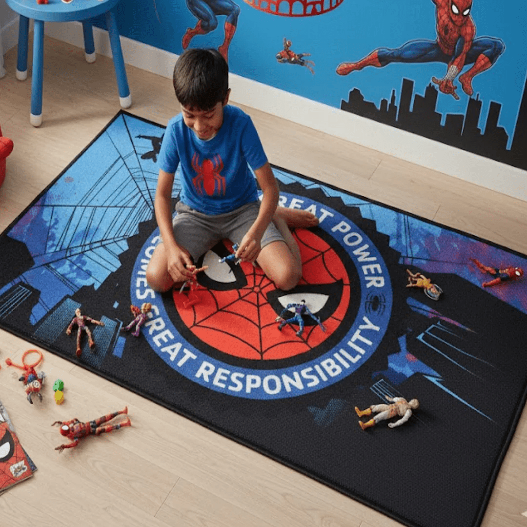 Marvel Spiderman themed anti skid carpet & doormat combo set of 2 by Athom Living - Athom Living
