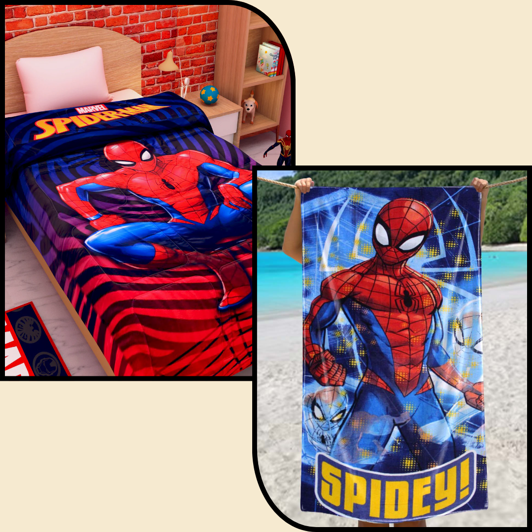 Marvel Spiderman Themed Kids Comforter & Kids Bath Towel Combo Set of 2 by Athom Living - Athom Living