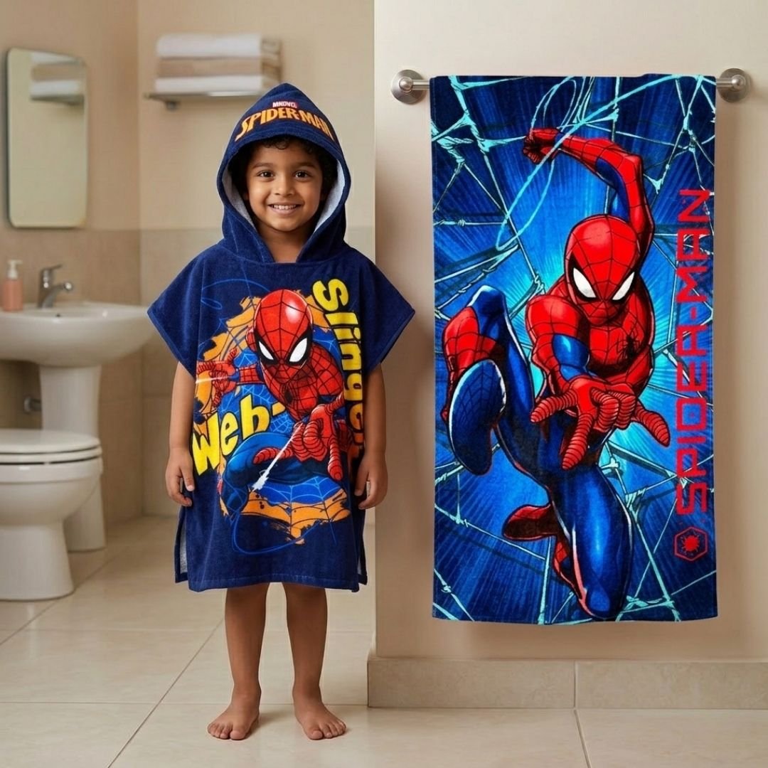 Marvel Spiderman 'Web - Slinger' Kids Hooded Towel and Bath Towel Combo by Athom Living - Athom Living
