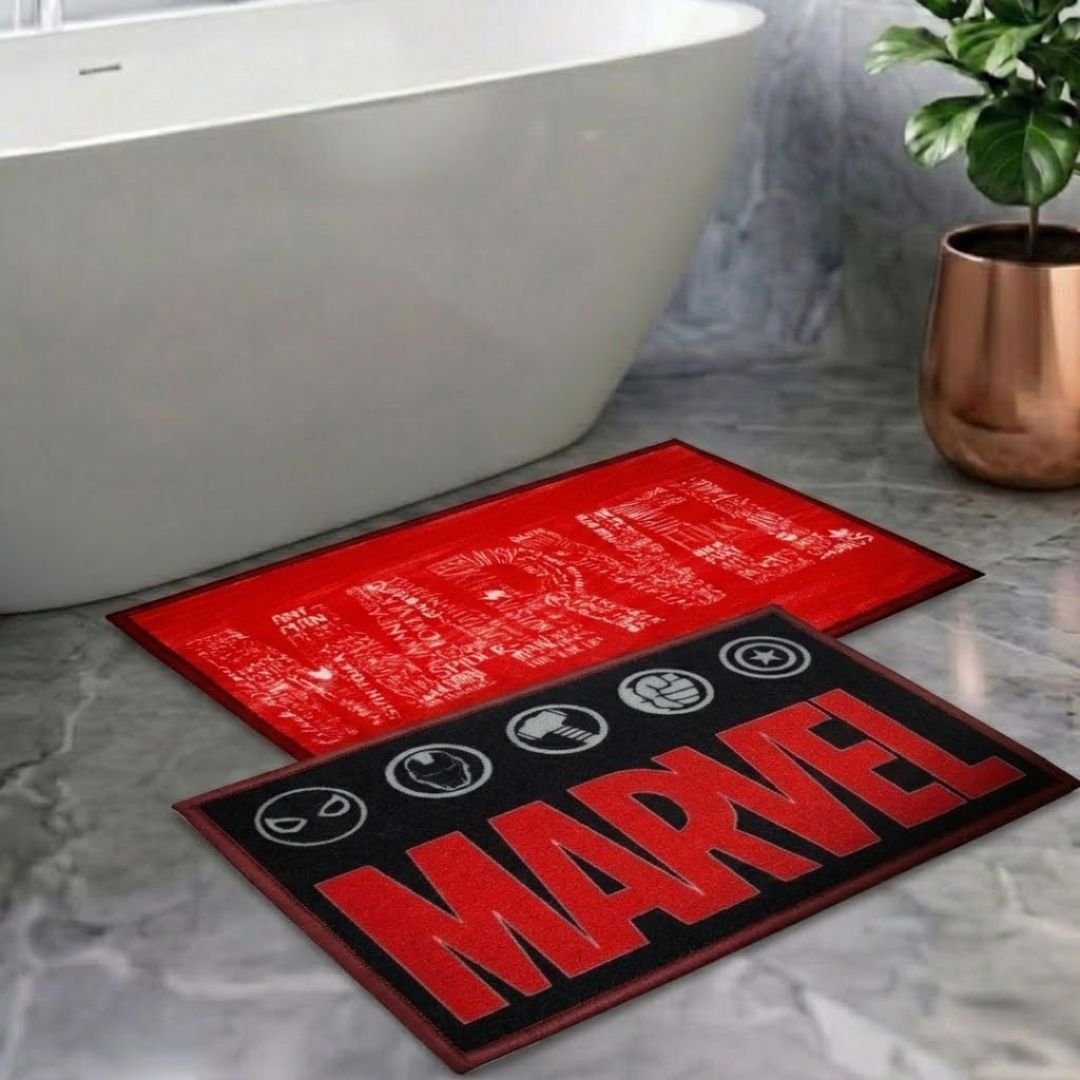 Marvel Thick Red Colour Kids Bathmat Combo - Pack of 2 by Athom Living - Athom Living