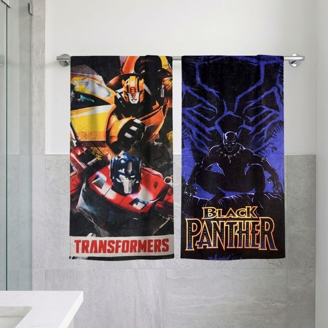 Marvel Transformer with Black Panther Themed Kids Bath Towel Pack of 2 by Athom Living - Athom Living