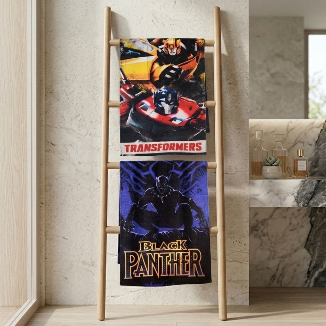 Marvel Transformer with Black Panther Themed Kids Bath Towel Pack of 2 by Athom Living - Athom Living