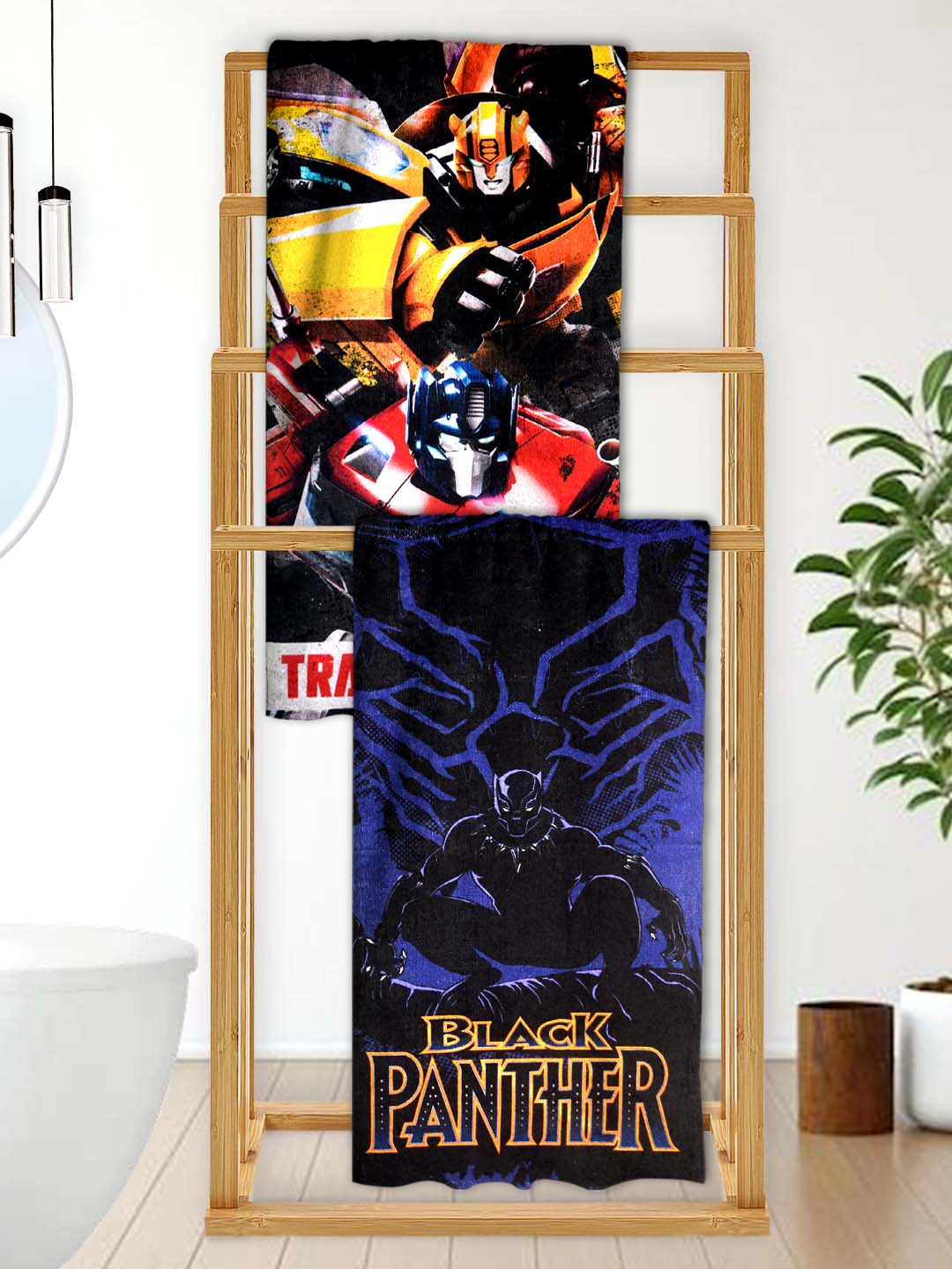 Marvel Transformer with Black Panther Themed Kids Bath Towel Pack of 2 by Athom Living - Athom Living