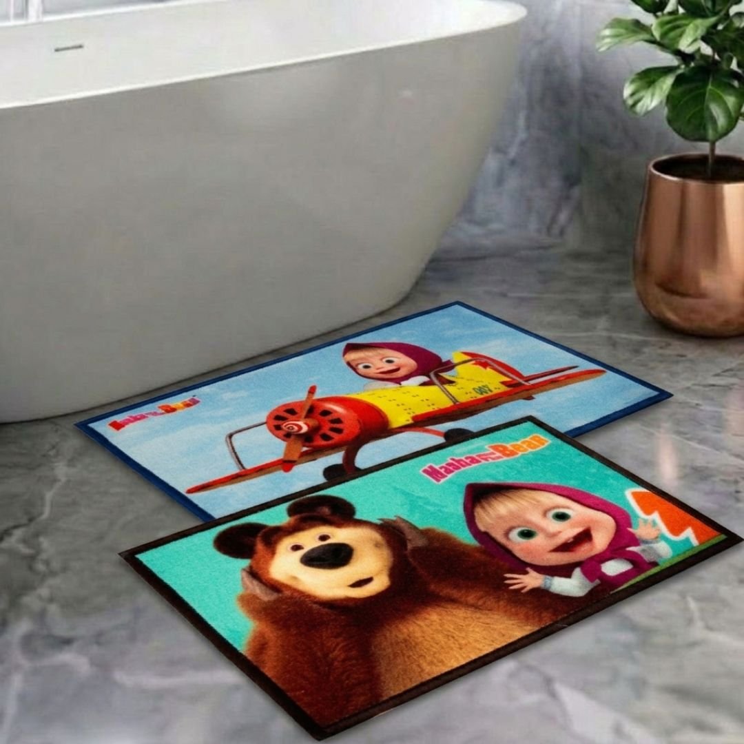 Masha and The Bear Anti - Slip Bathmat – Set of 2 – "Every Step is a Smile" by Athom Living - Athom Living
