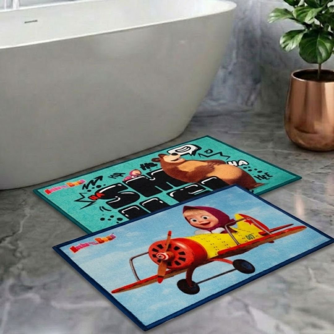 Masha and The Bear Anti - Slip Bathmat – Set of 2 – "Fun Starts at the Door" by Athom Living - Athom Living