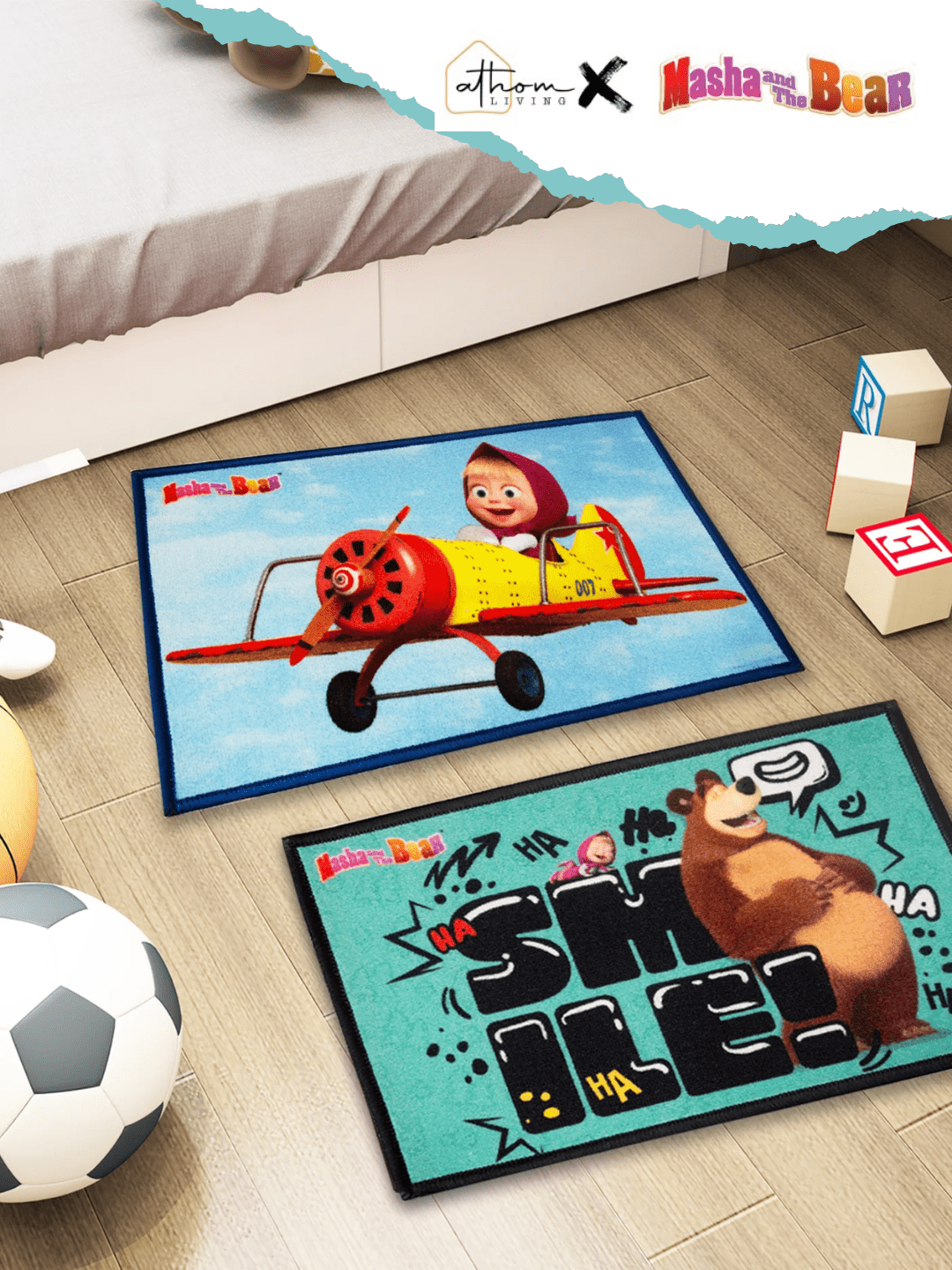 Masha and The Bear Anti - Slip Bathmat – Set of 2 – "Fun Starts at the Door" by Athom Living - Athom Living