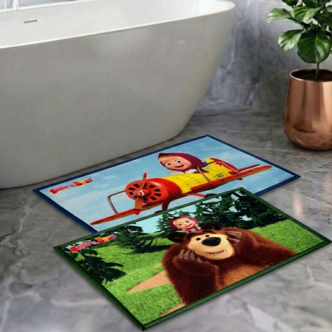 Masha and The Bear Anti - Slip Bathmat – Set of 2 – "Happiness Lives Here" by Athom Living - Athom Living