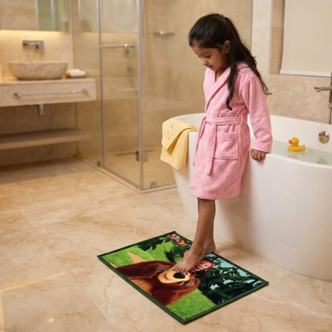 Masha and The Bear Anti - Slip Bathmat – Set of 2 – "Happiness Lives Here" by Athom Living - Athom Living