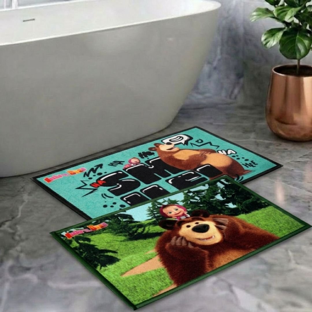 Masha and The Bear Anti - Slip Bathmat – Set of 2 – "Smiles All the Way" by Athom Living - Athom Living