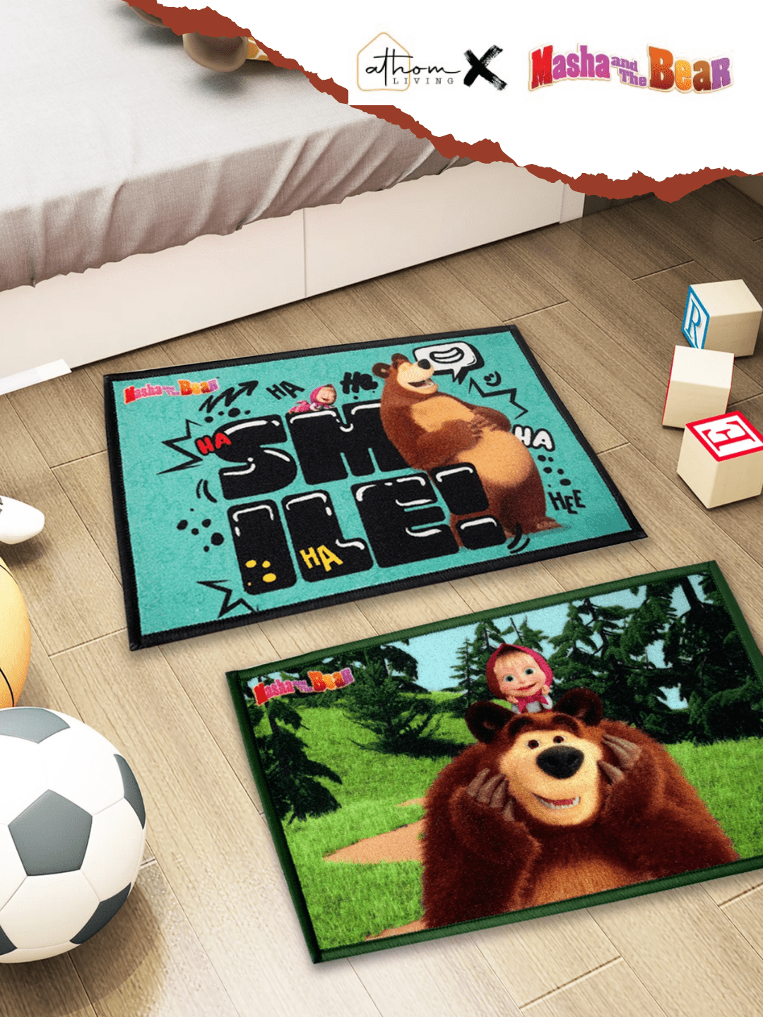 Masha and The Bear Anti - Slip Bathmat – Set of 2 – "Smiles All the Way" by Athom Living - Athom Living