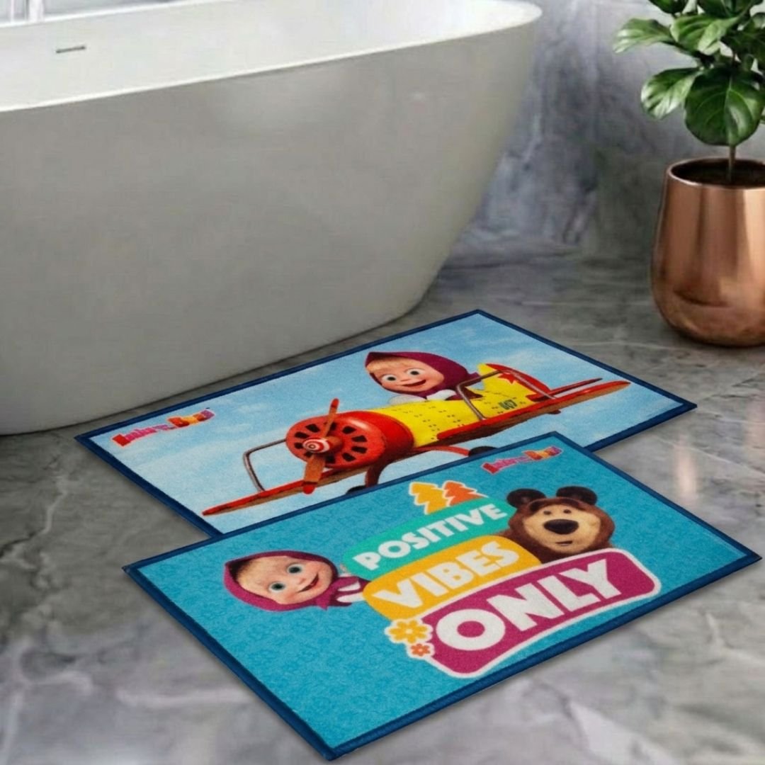 Masha and The Bear Anti - Slip Bathmat – Set of 2 – "Welcome to Our Happy Place" by Athom Living - Athom Living