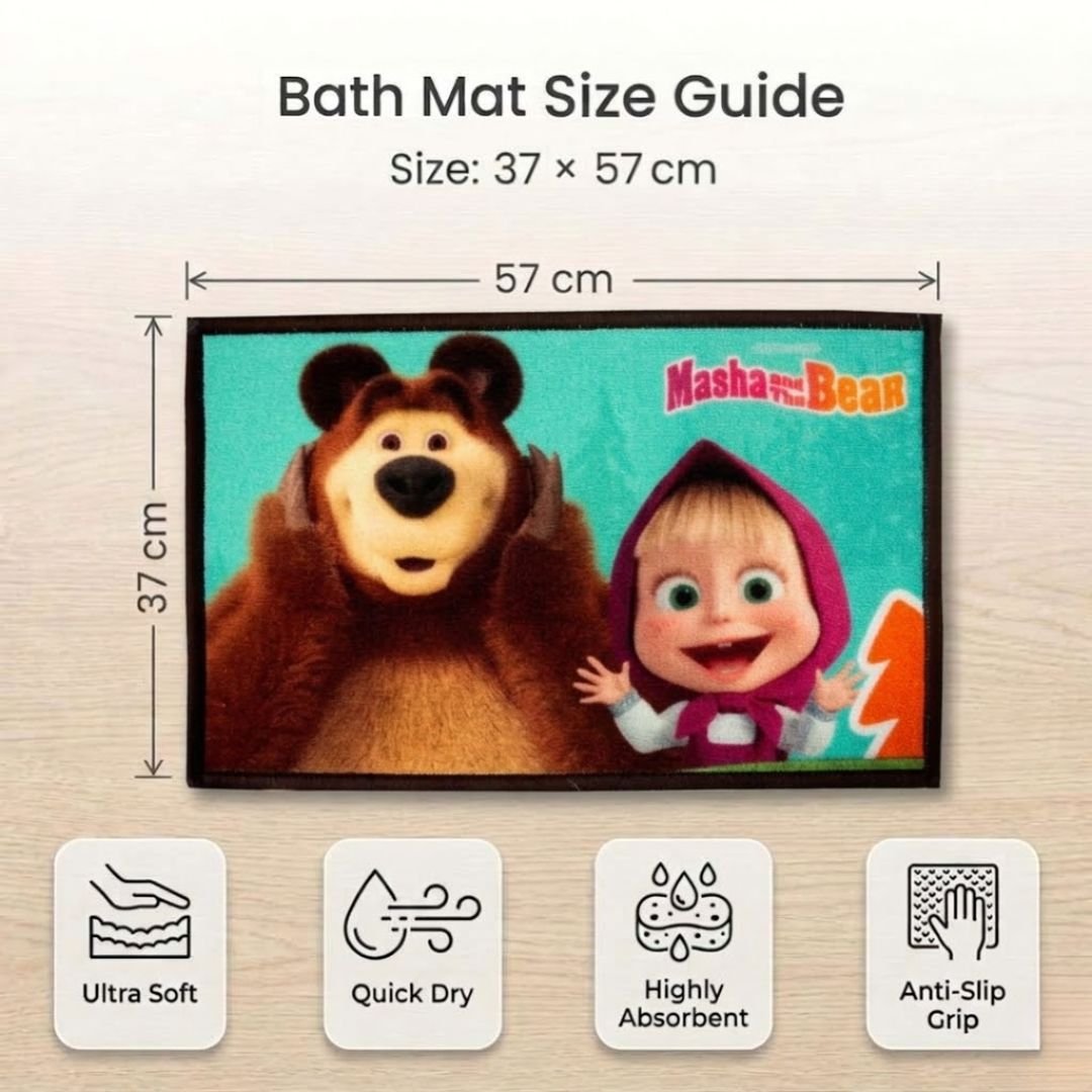 Masha and The Bear "Every Day is Playtime" Anti - Slip Kids Bathmat by Athom Living - Athom Living